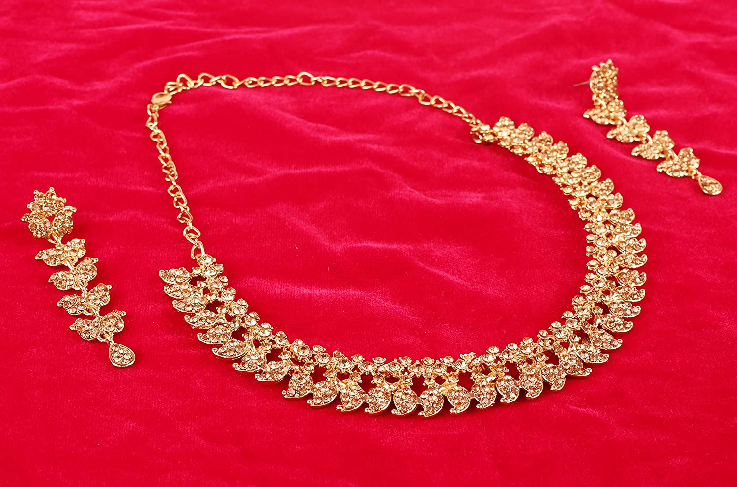 Touchstone Hollywood Glamour crystals rhinestones paisley motif grand jewelry necklace in antique gold or white tone for women - Image 5